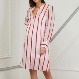 Mansur Gavriel White‎ Red Dress Stripe Cotton Silk Voile Stripe Tunic Size 4